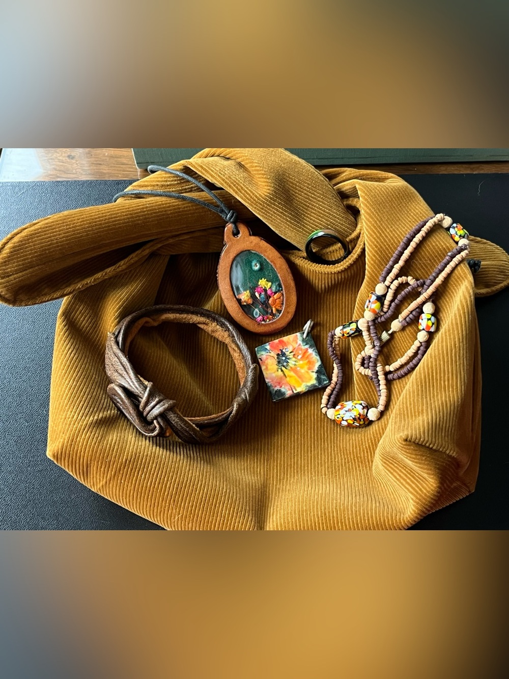 Vtg Fall Jewelry & Corduroy Pouch Purse Bundle